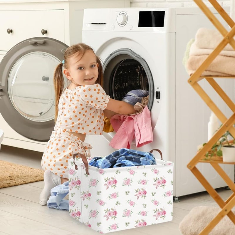 FXOCSHE Rectangular Rose Pink Flower Basket for Girls,Waterproof collapsible laundry basket for girls,Kids Storage Baskets,Books Box,Gift Baskets,Baby Room Decor(Pink Flowers) - Image 4